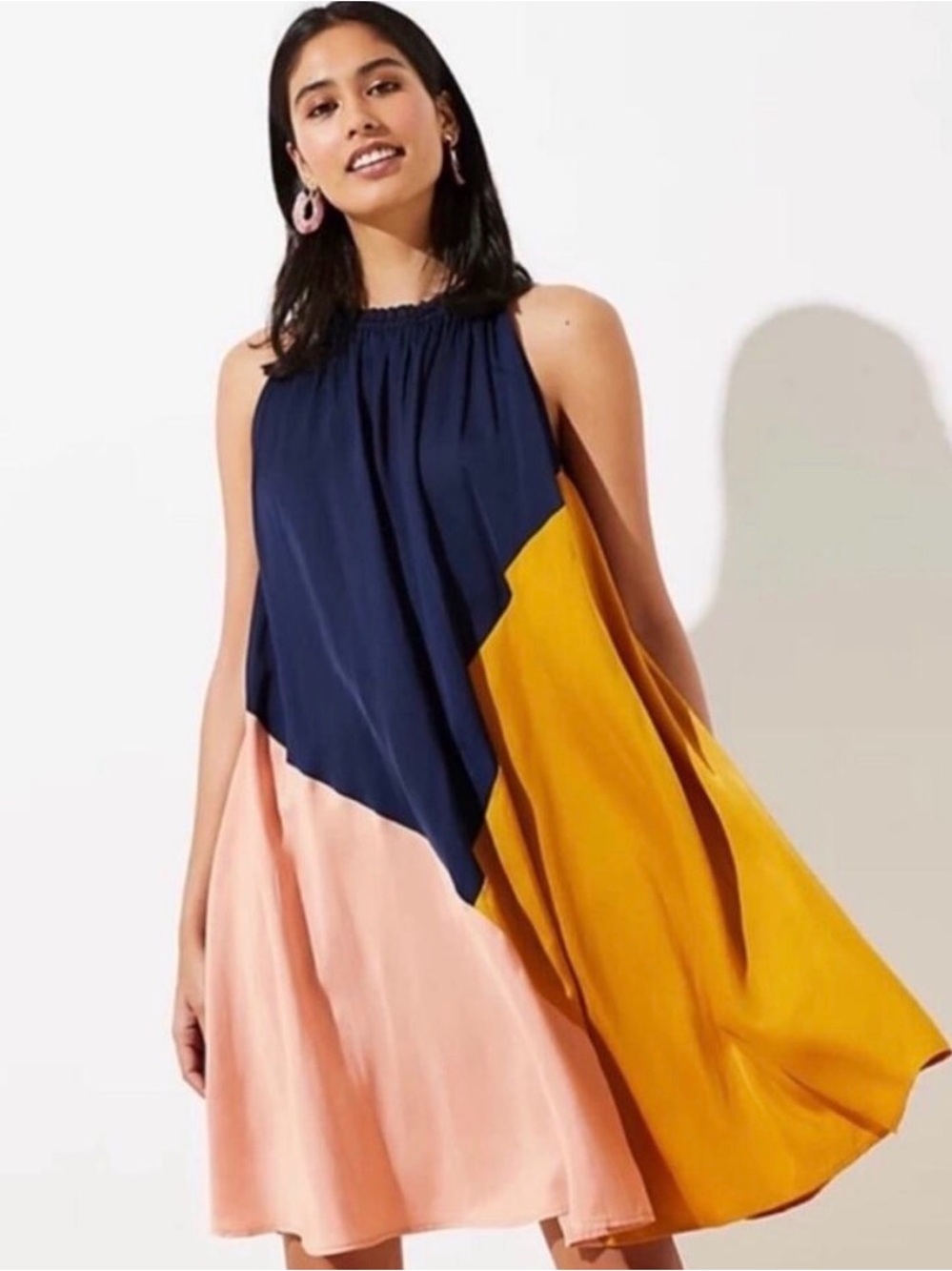LOFT Navy, Mustard & Blush Colorblock Halter Midi Dress